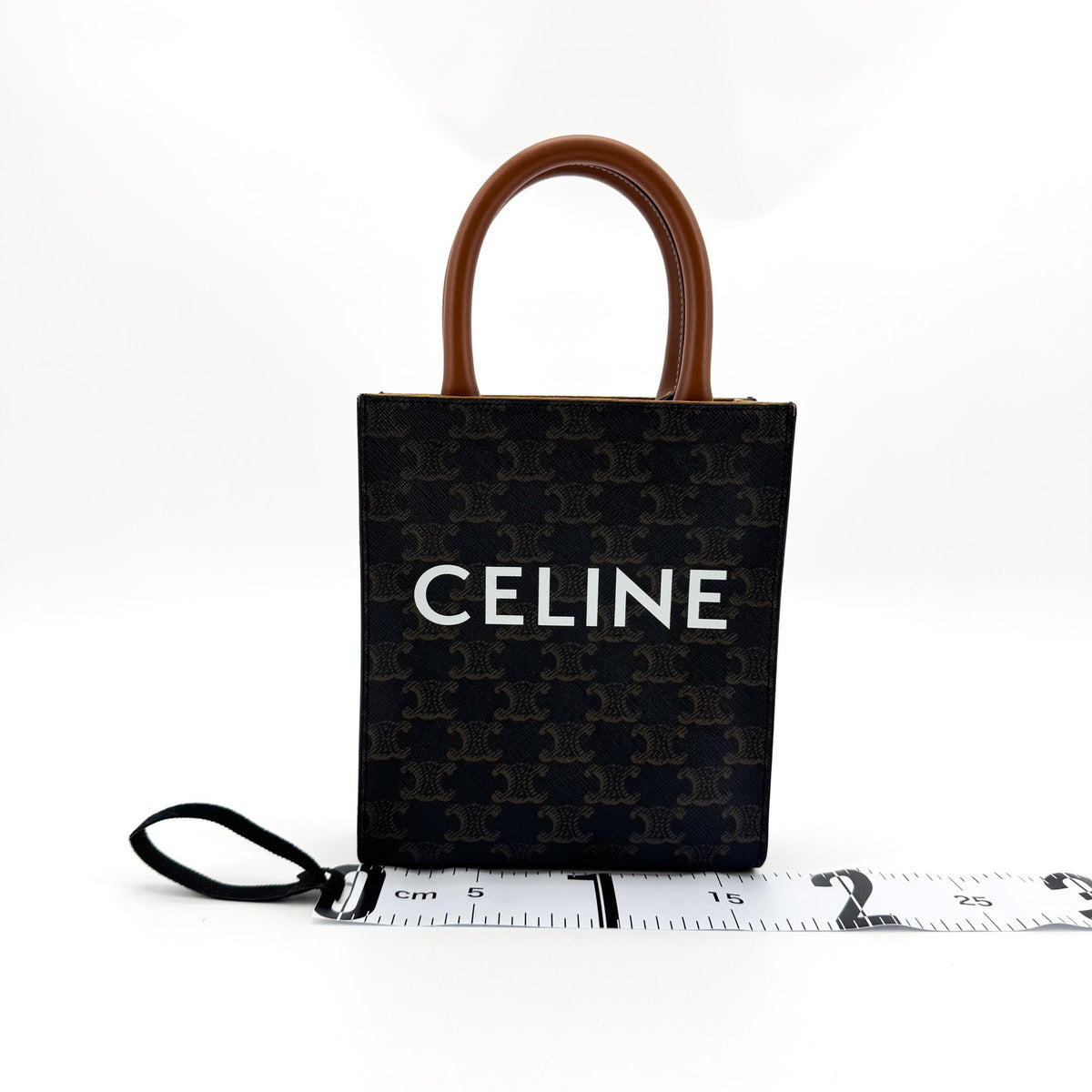 Celine Vertical Cabas Triomphe Coated Canvas, Black, Canvas, Tote Bag