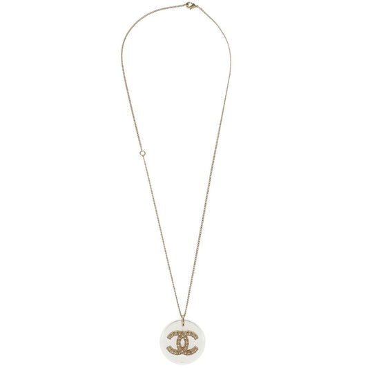 Chanel CC Pendant Metal with Enamel and Faux Pearl, Gold, Gold Plated, Necklace