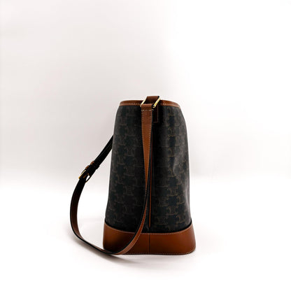 Celine Bucket Triomphe Coated Canvas, Black, Canvas, Shoulder Bag