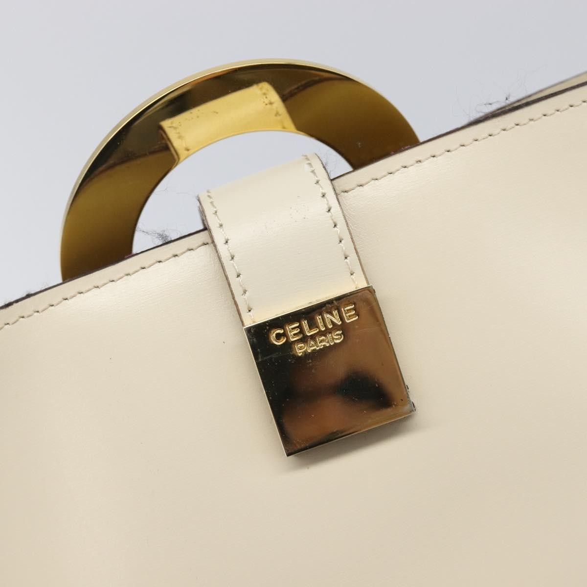 Celine Vintage Circle Logo Leather, White, Leather, Crossbody Bag