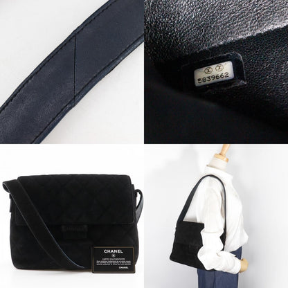 Chanel Vintage Flap Quilted Suede, Black, Suede, Shoulder Bag