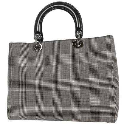 Christian Dior Vintage Lady Dior Houndstooth Canvas, Black, Canvas, Handbag