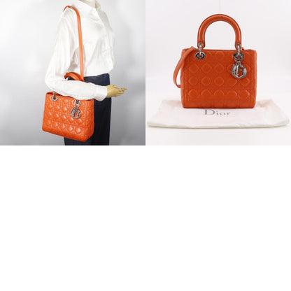 Christian Dior Lady Dior Cannage, Orange, Leather, Handbag