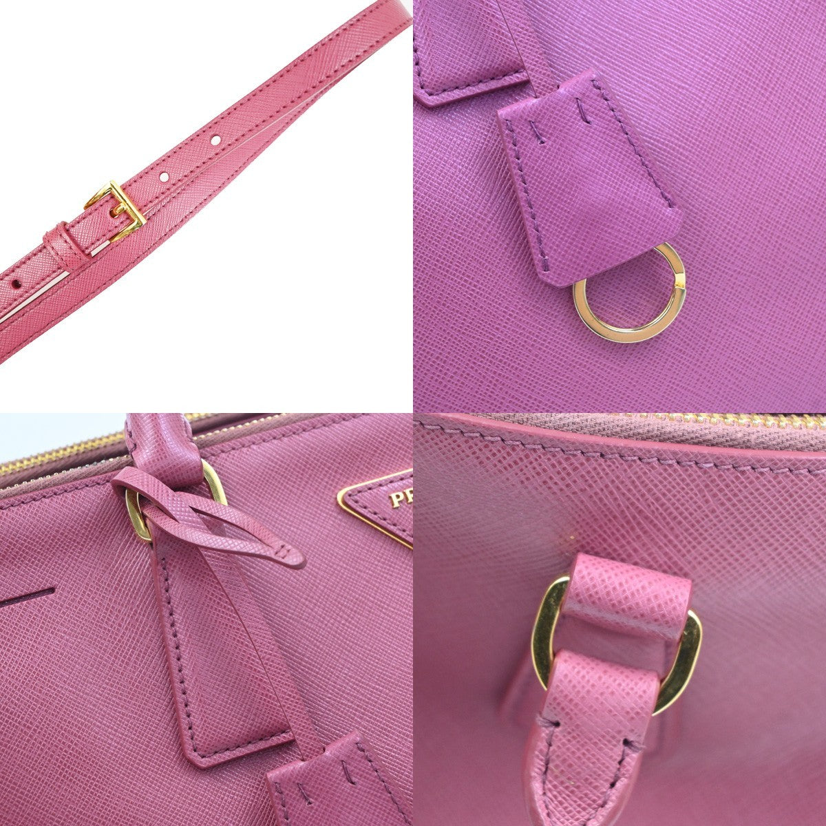 Prada Double Zip Lux Convertible Tote Saffiano Leather, Pink, Leather, Tote Bag