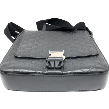 Gucci Buckle Flap Messenger Guccissima Leather, Black, Leather, Shoulder Bag