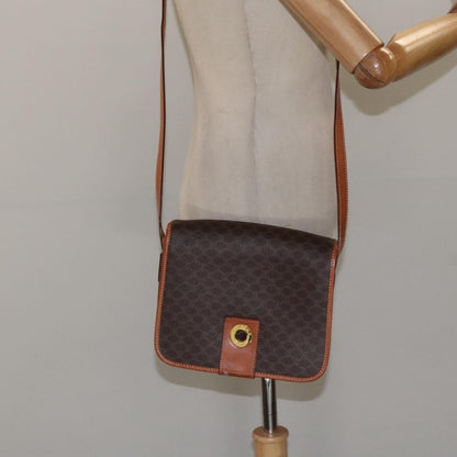 Celine Vintage Macadam Circle Logo Canvas and Leather, Brown, Canvas, Shoulder Bag