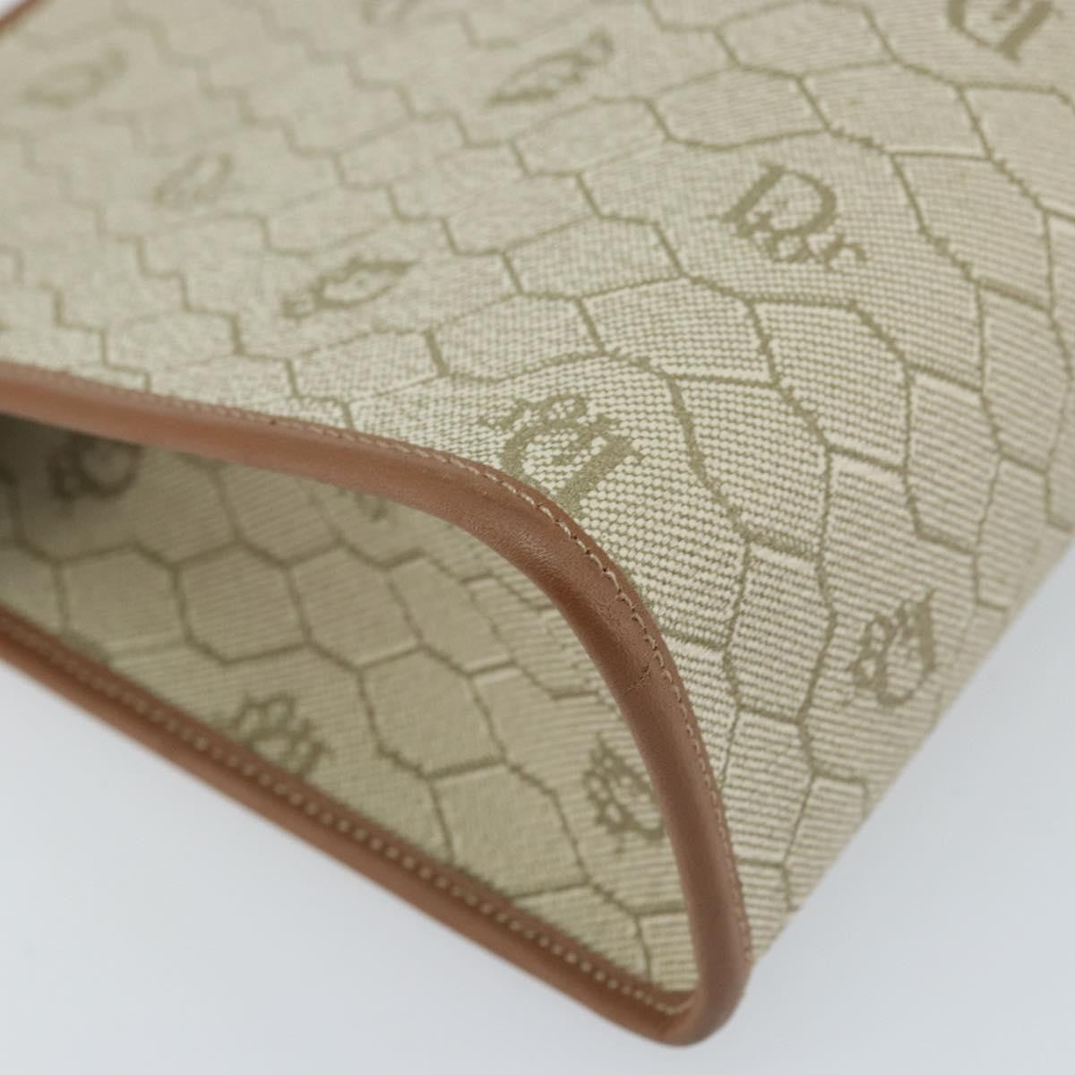 Christian Dior Vintage Honeycomb Zip Canvas and Leather, Beige, Canvas, Clutch