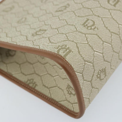 Christian Dior Vintage Honeycomb Zip Canvas and Leather, Beige, Canvas, Clutch