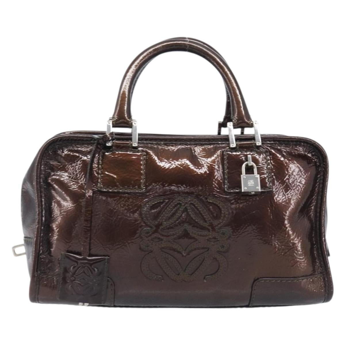 Loewe Amazona Patent, Brown, Patent Leather, Handbag
