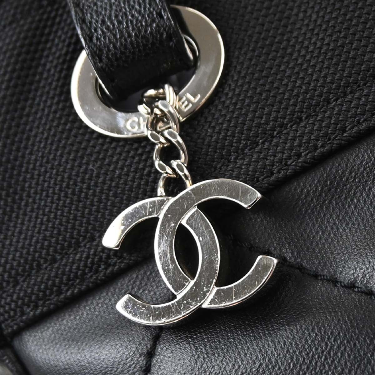 Chanel Biarritz Tote Quilted Coated Canvas, Black, Canvas, Tote Bag