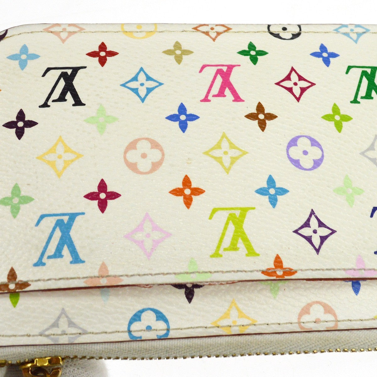 Louis Vuitton Pochette clés NM Monogram Multicolor Canvas, White, Calfskin, Wallet
