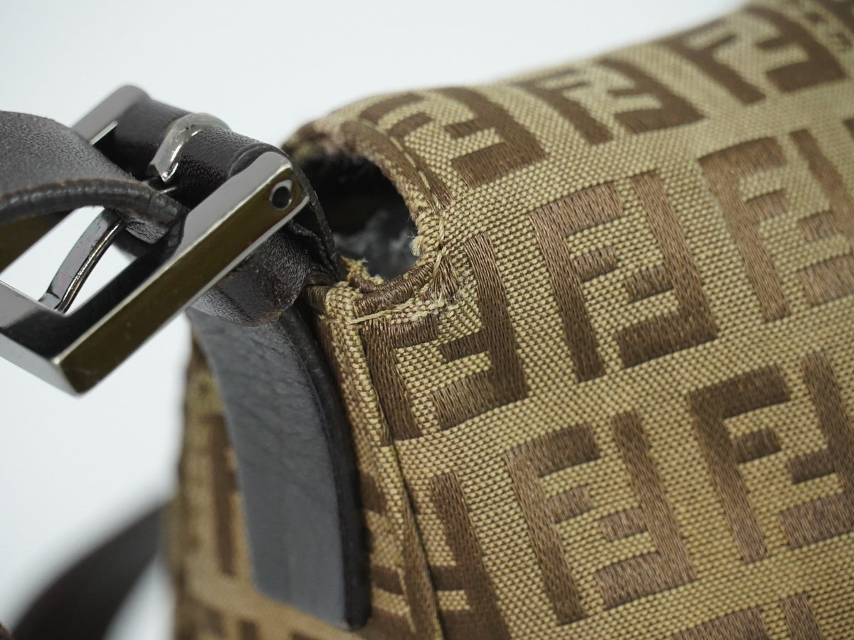 Fendi Zucchino Canvas Mamma Baguette Canvas, Brown, Canvas, Shoulder Bag