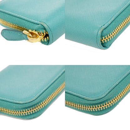 Prada Zip Around Saffiano Leather, Blue, Leather, Wallet