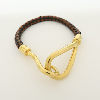 Hermes Jumbo Hook Braided Leather and Metal, Brown, Leather, Bracelet