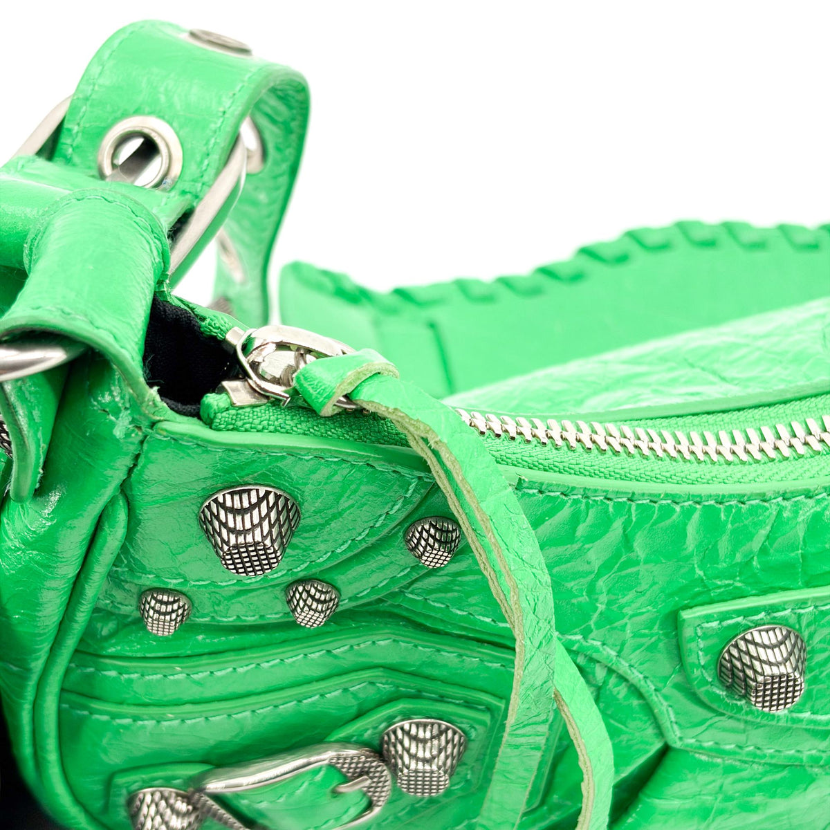 Balenciaga Le Cagole Giant Spikes Leather, Green, Leather, Shoulder Bag
