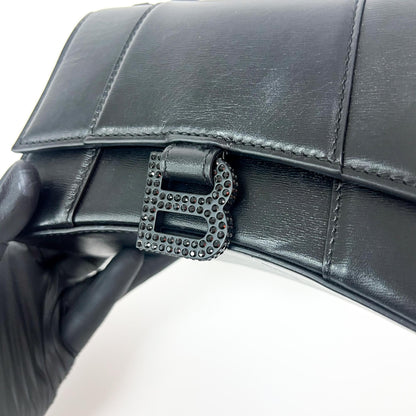 Balenciaga Hourglass Top Handle Leather with Crystals, Black, Leather, Handbag