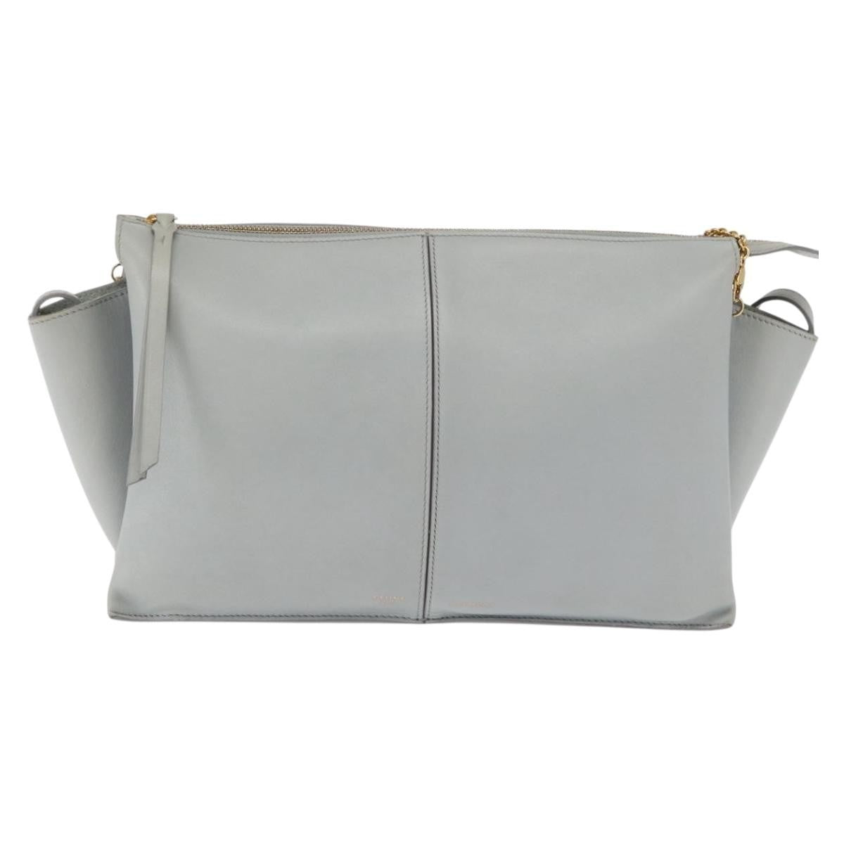 Celine Tri-Fold Clutch on Chain Smooth Leather, Gray, Leather, Clutch
