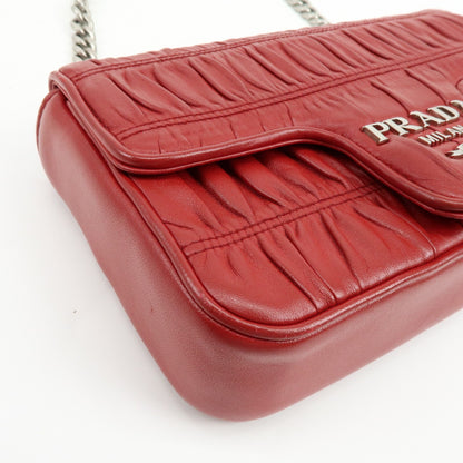 Prada Chain Flap Nappa Gaufre, Red, Leather, Shoulder Bag