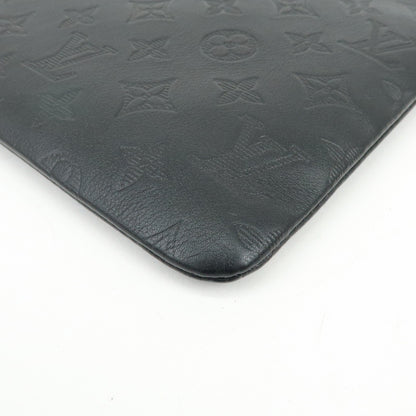 Louis Vuitton Discovery Pochette Monogram Shadow Leather, Black, Leather, Clutch
