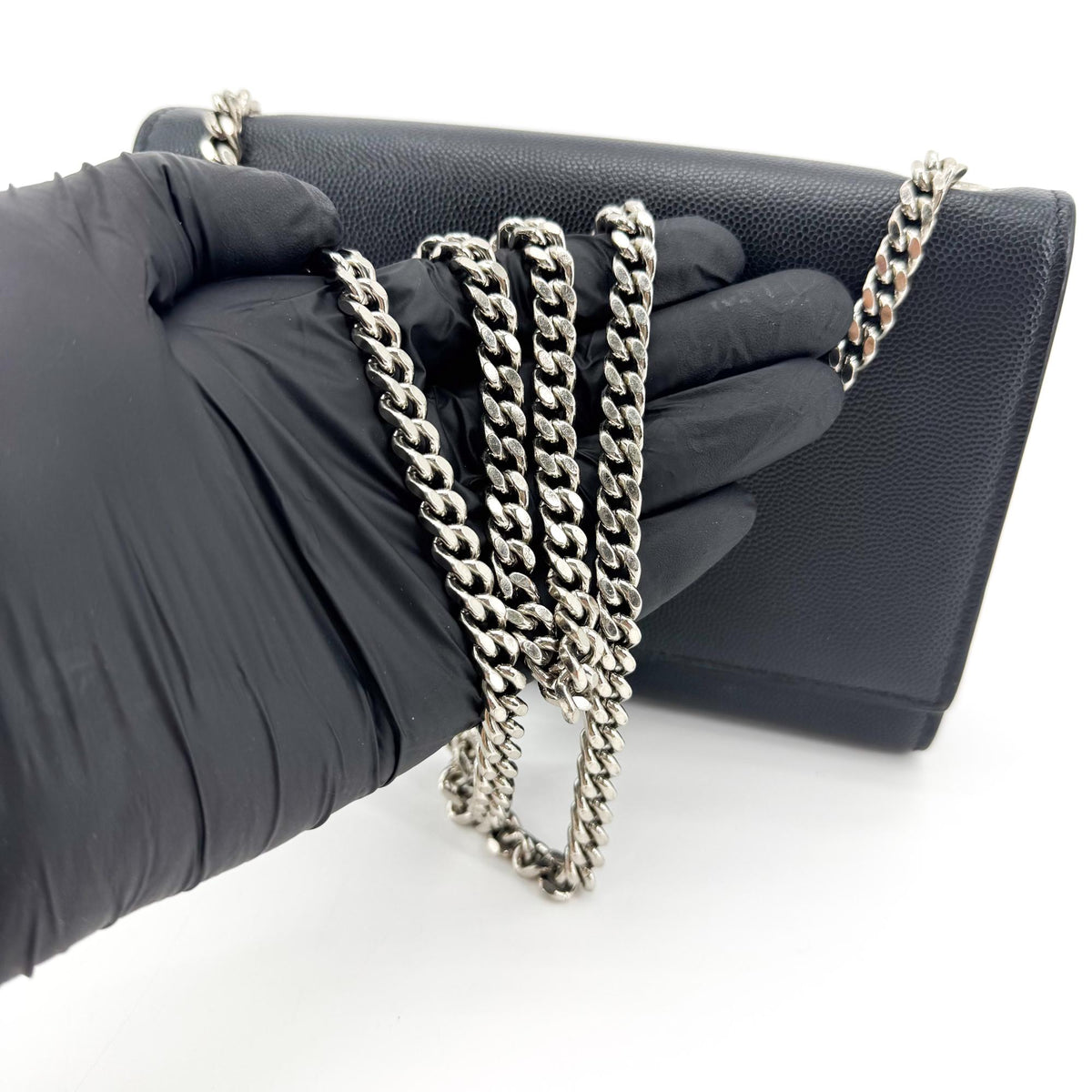 Saint Laurent Classic Monogram Grainy Leather, Black, Leather, Crossbody Bag