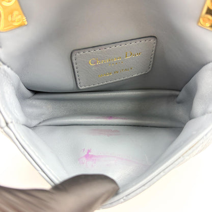 Christian Dior Caro Cannage Quilt Calfskin, Gray, Leather, Handbag