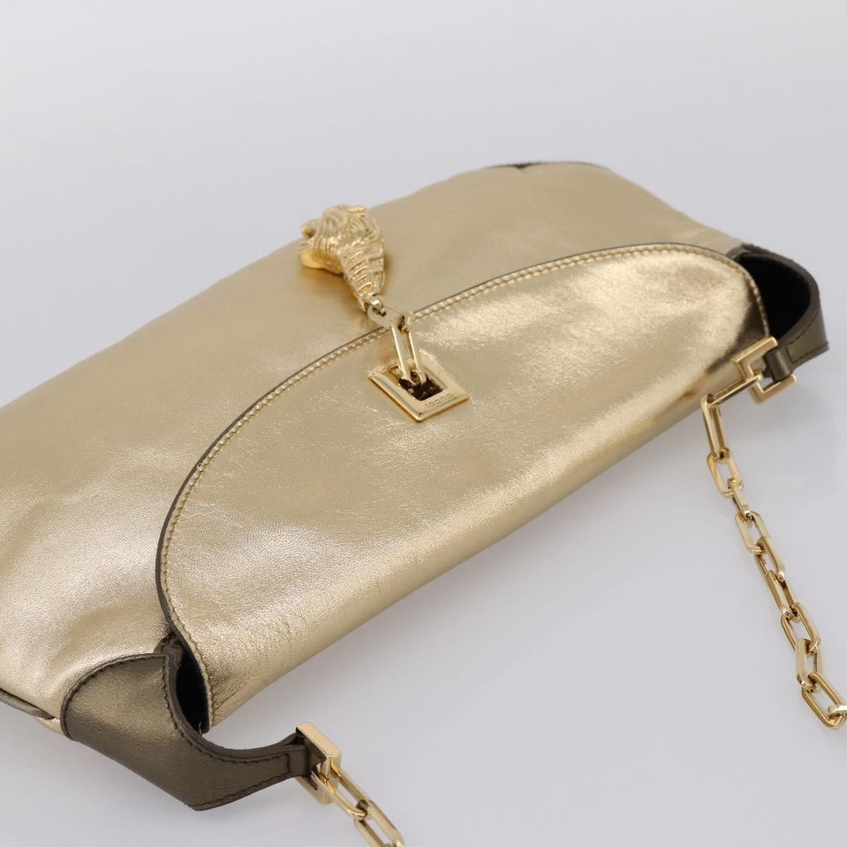 Gucci Tiger Charm Leather, Gold, Leather, Shoulder Bag