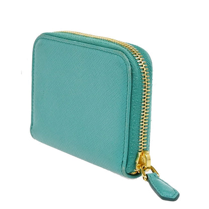 Prada Zip Around Saffiano Leather, Blue, Leather, Wallet