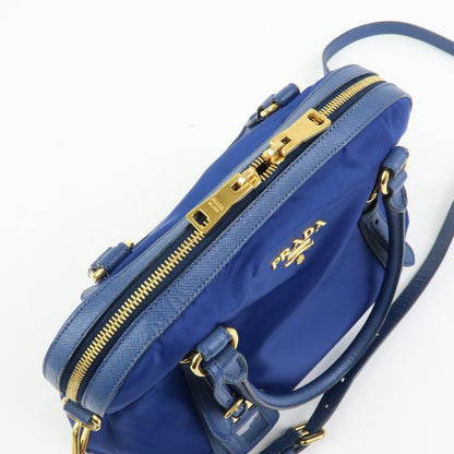 Prada Convertible Dome Satchel Tessuto with Saffiano Leather, Blue, Nylon, Handbag