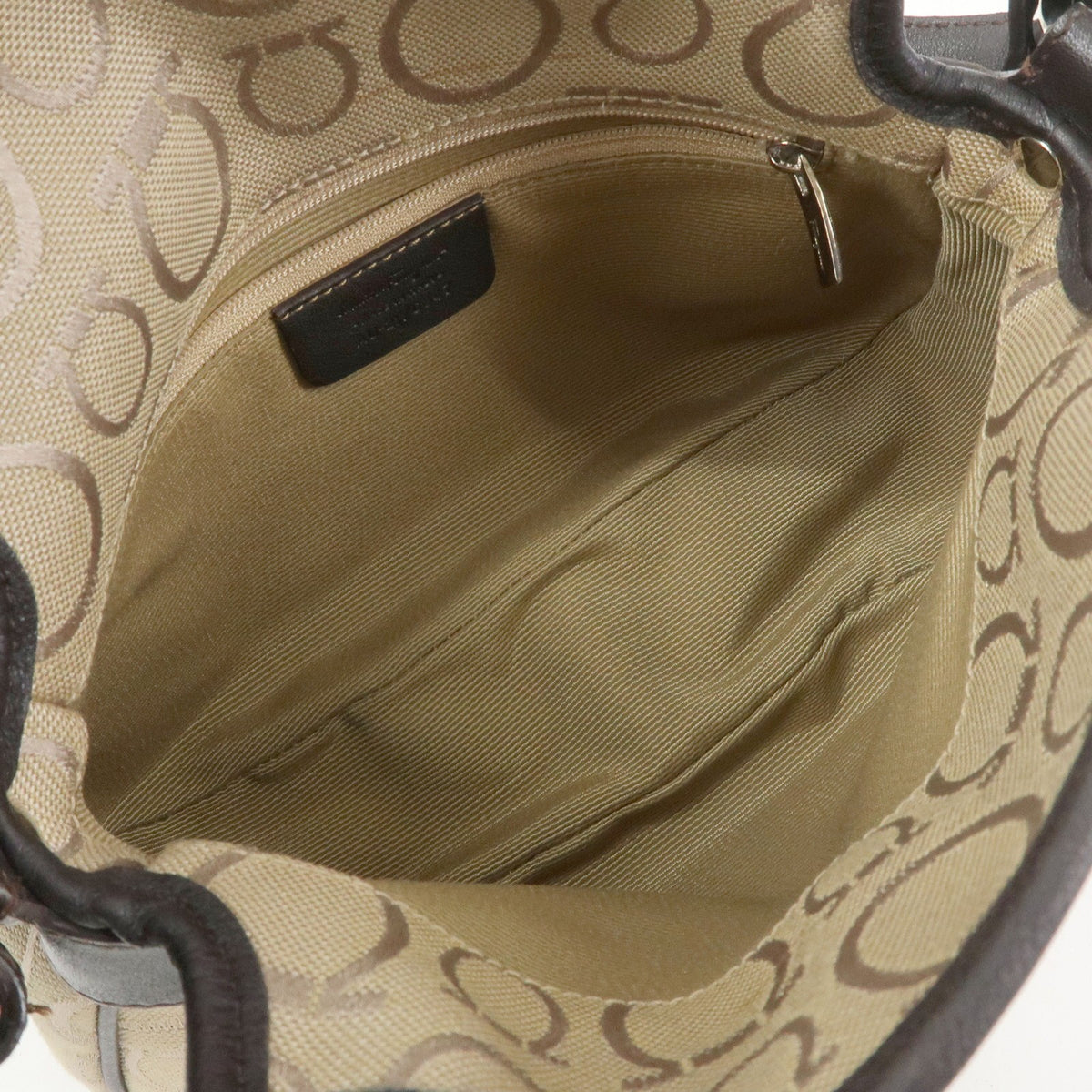 Salvatore Ferragamo Gancini Handle Leather, Beige, Canvas, Tote Bag