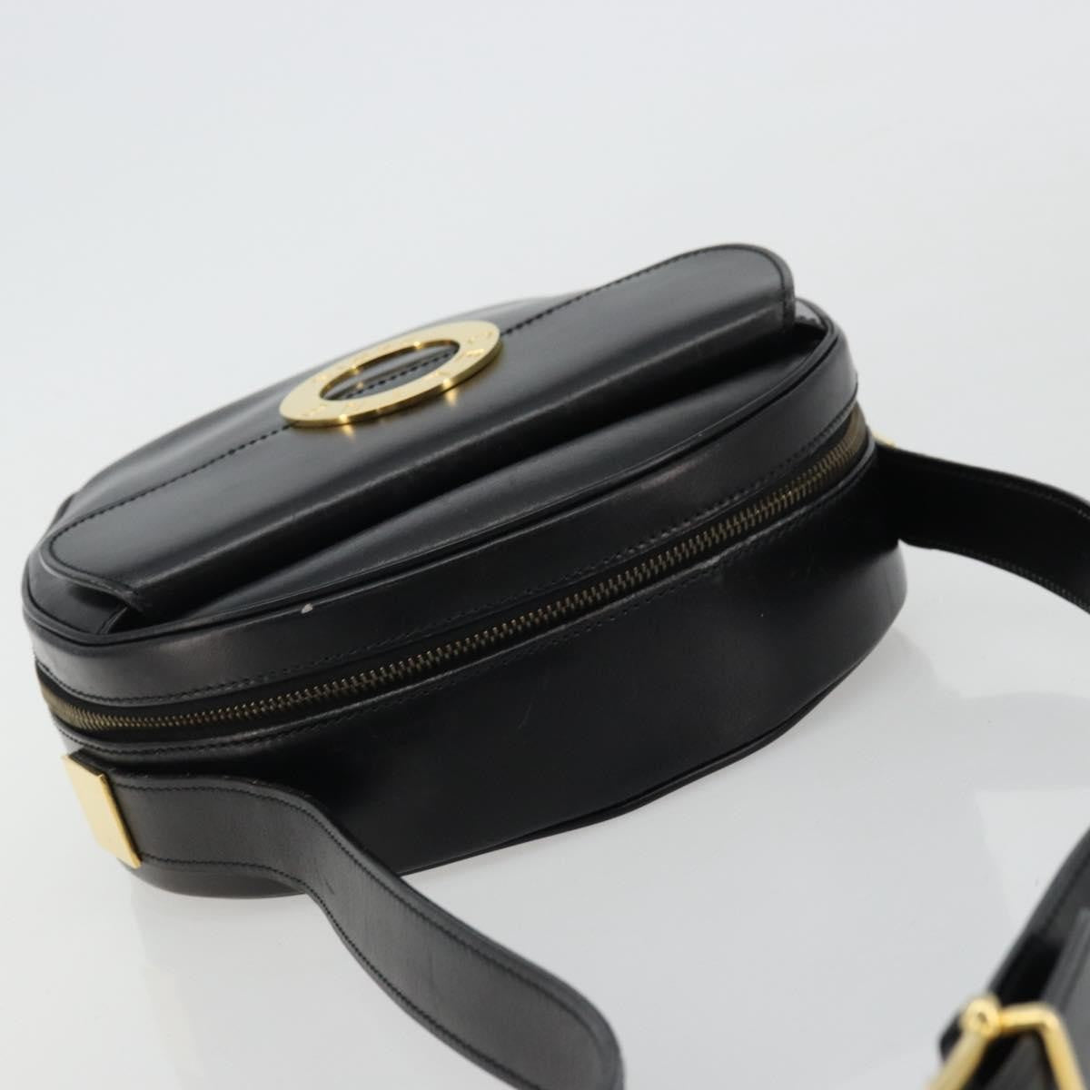 Celine Circle Logo Leather, Black, Leather, Shoulder Bag