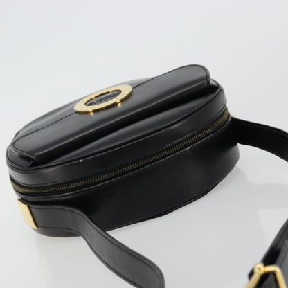 Celine Circle Logo Leather, Black, Leather, Shoulder Bag