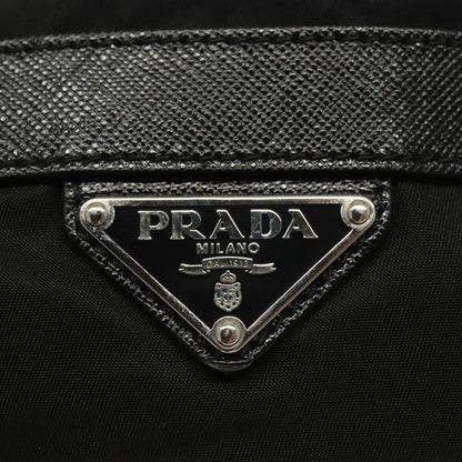 Prada Double Pocket Drawstring Tessuto, Black, Nylon, Shoulder Bag