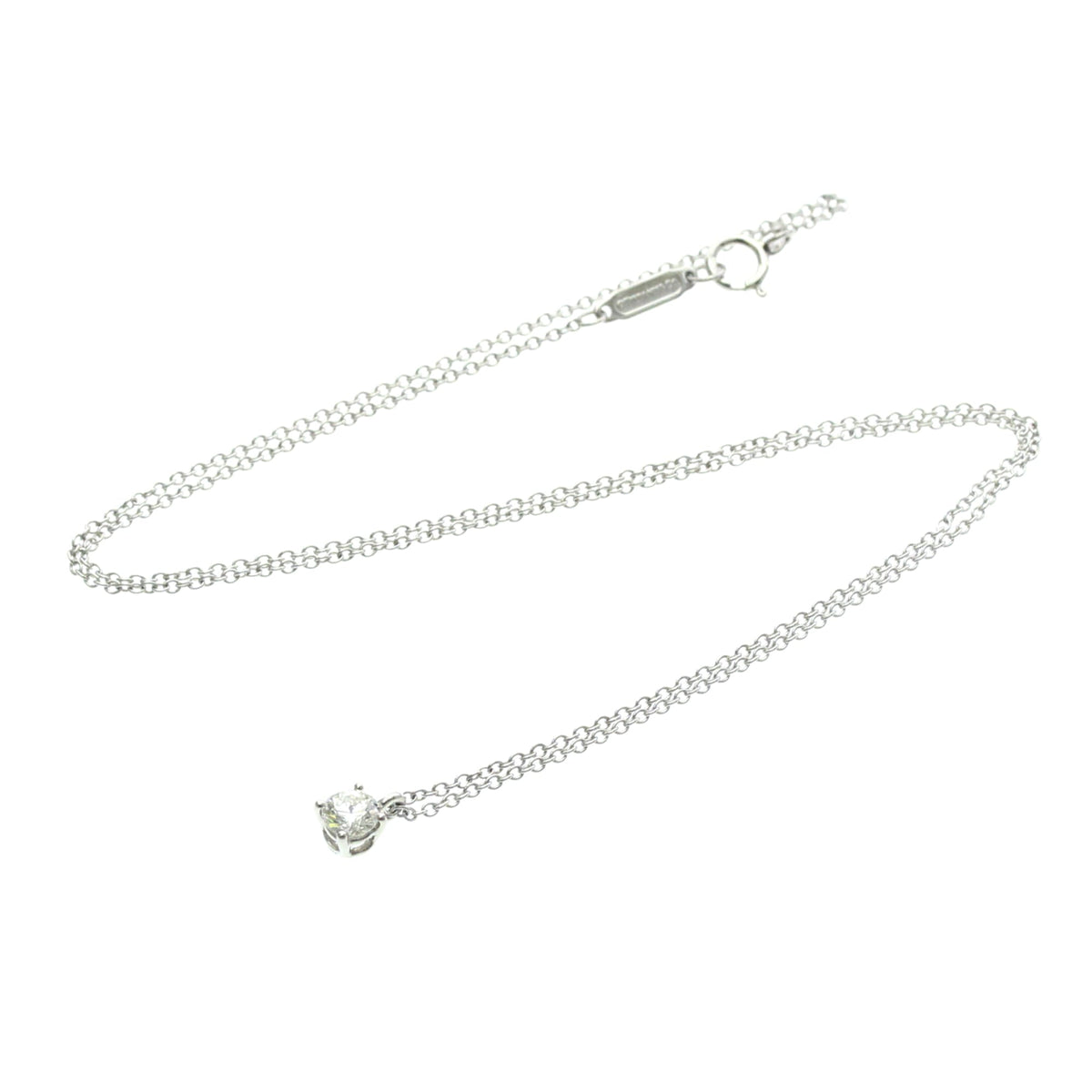 Tiffany & Co. Solitaire Pendant Platinum with Emerald Cut Diamond, Silver, Platinum, Necklace