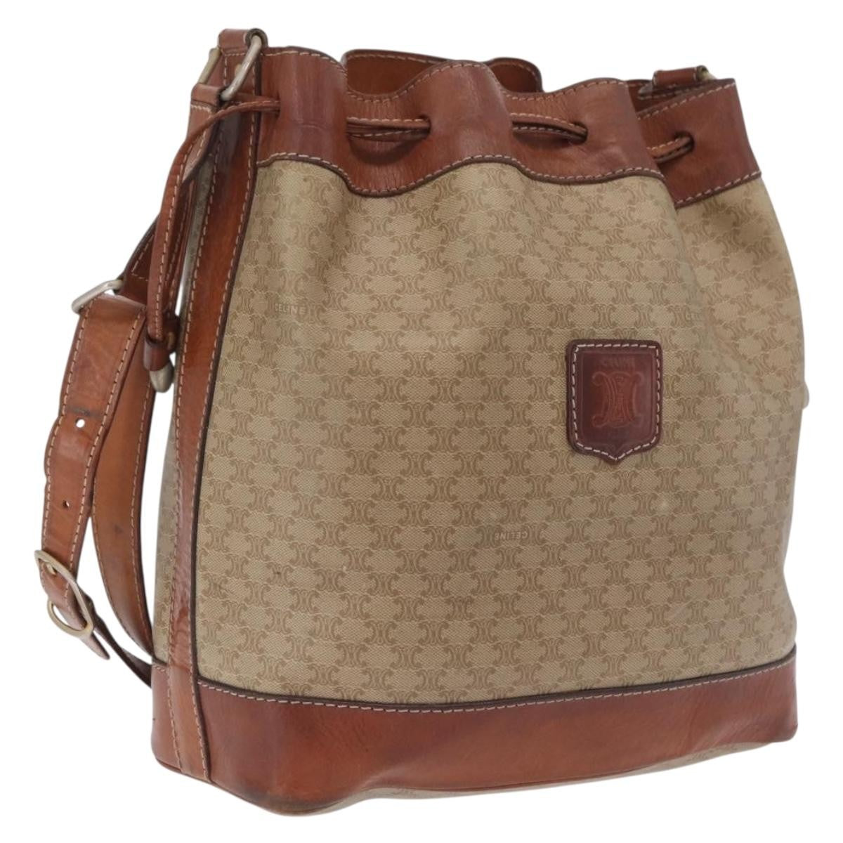 Celine Macadam Shoulder Canvas, Beige, Canvas, Crossbody Bag