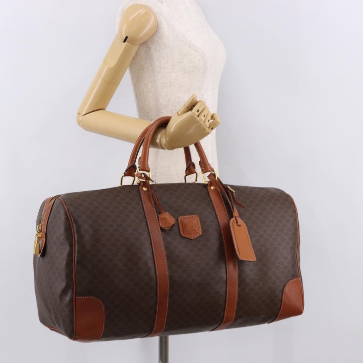 Celine Vintage Duffle Macadam Coated Canvas, Brown, Canvas, Handbag