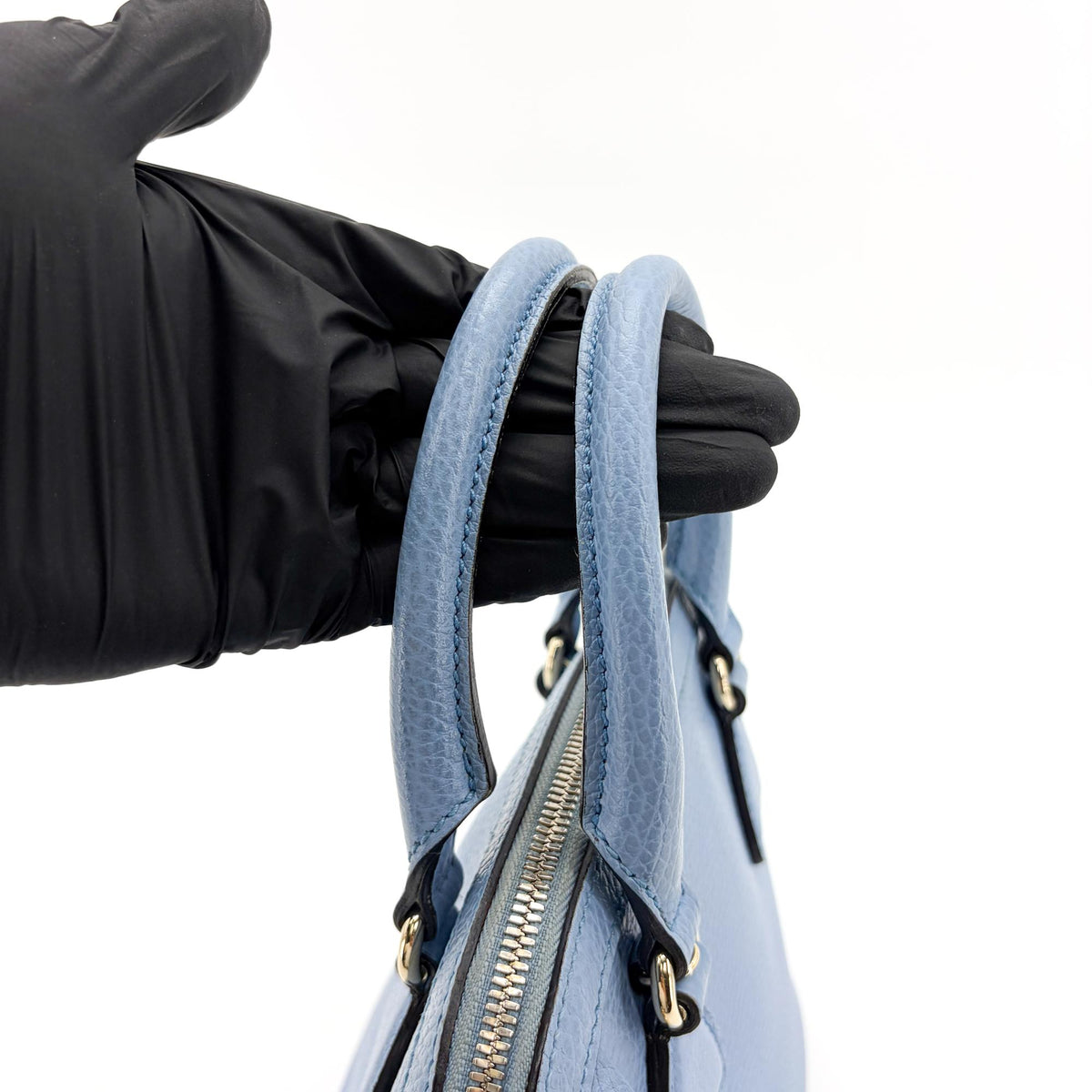 Gucci Convertible Dome Satchel Leather, Blue, Calfskin, Handbag
