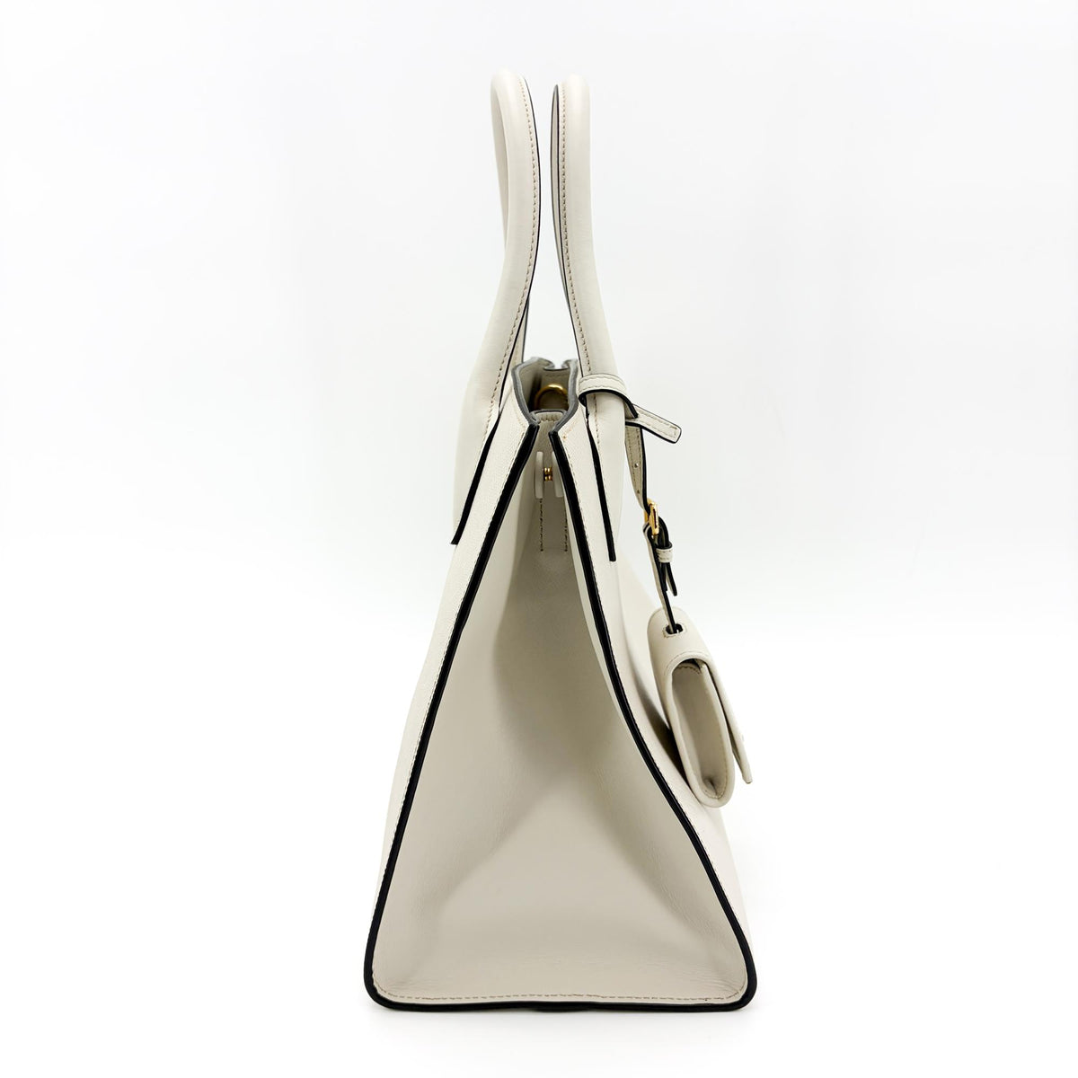 Prada Monochrome Saffiano with City Calf, White, Leather, Tote Bag