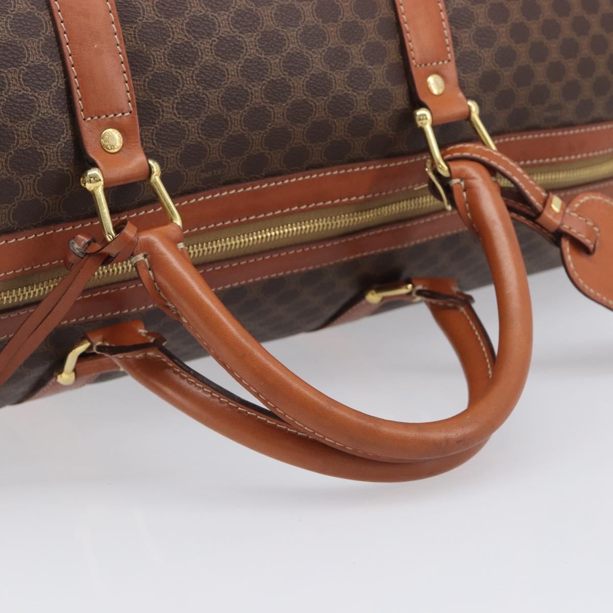 Celine Vintage Duffle Macadam Coated Canvas, Brown, Canvas, Handbag