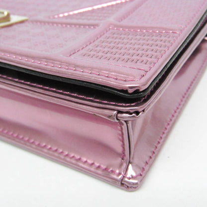 Christian Dior Diorama Wallet on Chain Metallic Distressed Calfskin, Pink, Patent Leather, Crossbody Bag