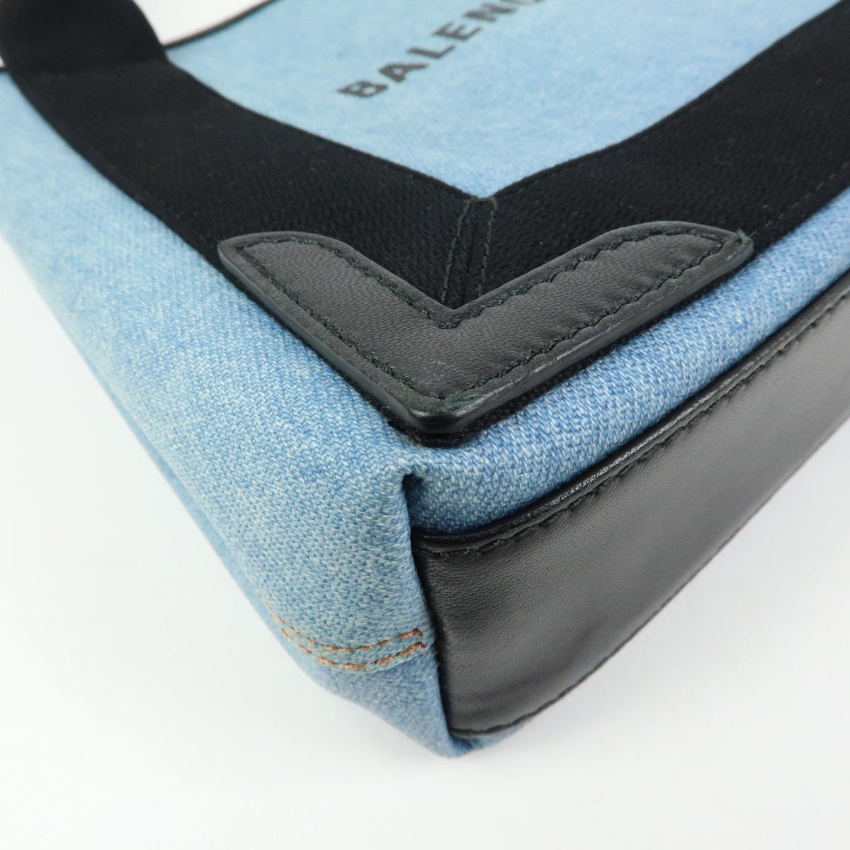 Balenciaga Navy Cabas Coated Denim with Leather, Blue, PVC, Tote Bag