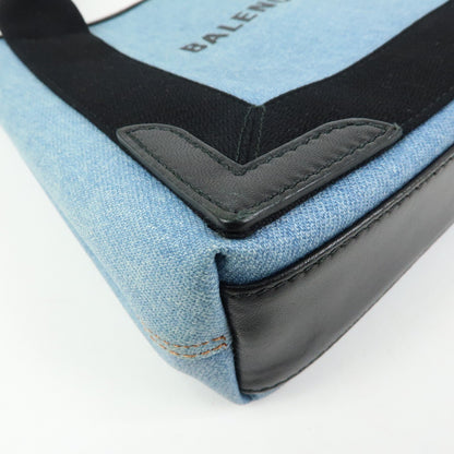 Balenciaga Navy Cabas Coated Denim with Leather, Blue, PVC, Tote Bag