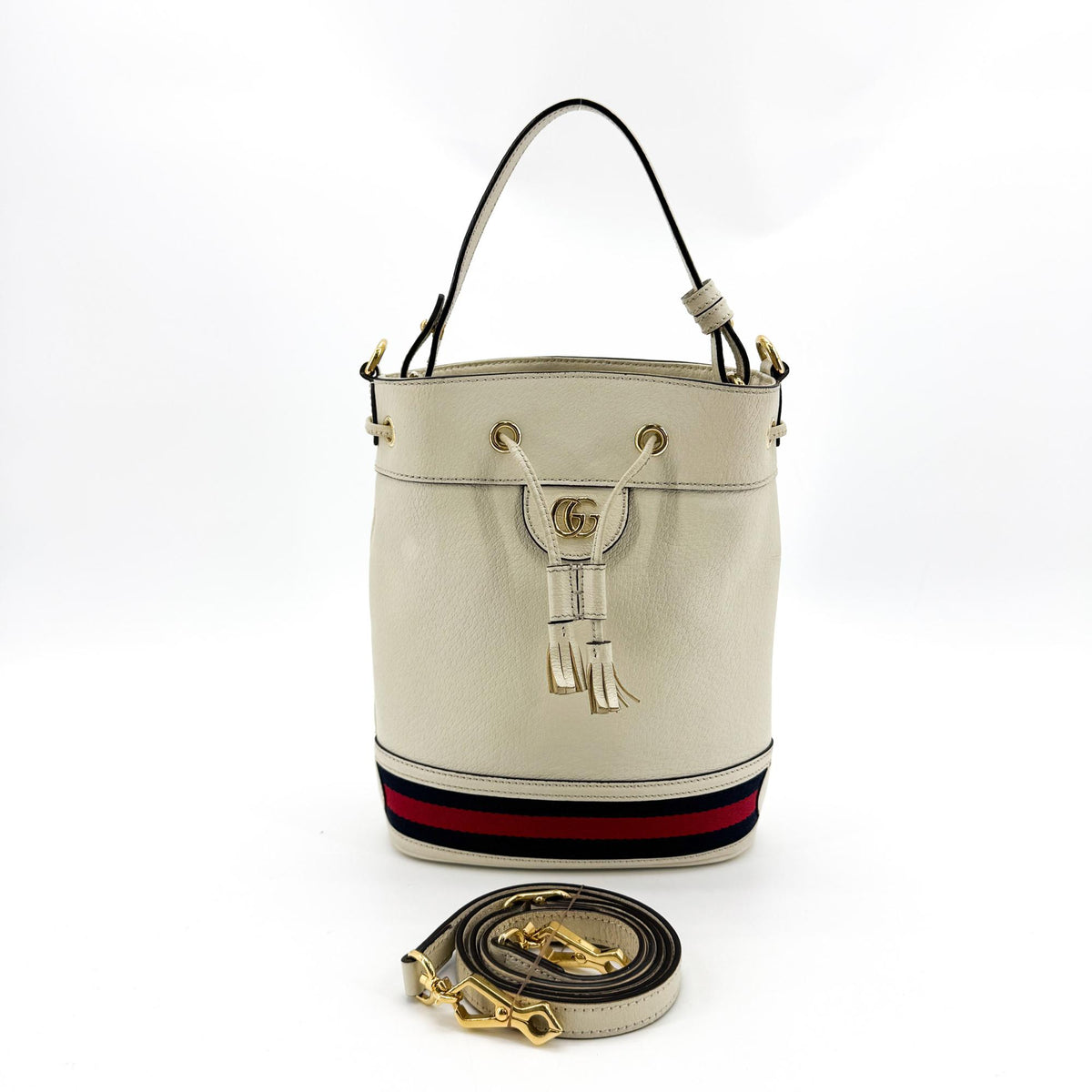 Gucci Ophidia Bucket Leather, White, Leather, Handbag