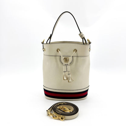 Gucci Ophidia Bucket Leather, White, Leather, Handbag