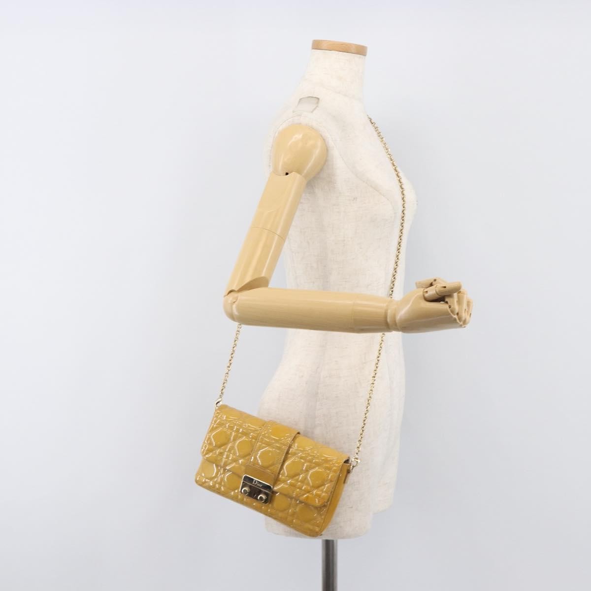 Christian Dior New Lock Cannage Quilt Patent, Yellow, Patent Leather, Clutch