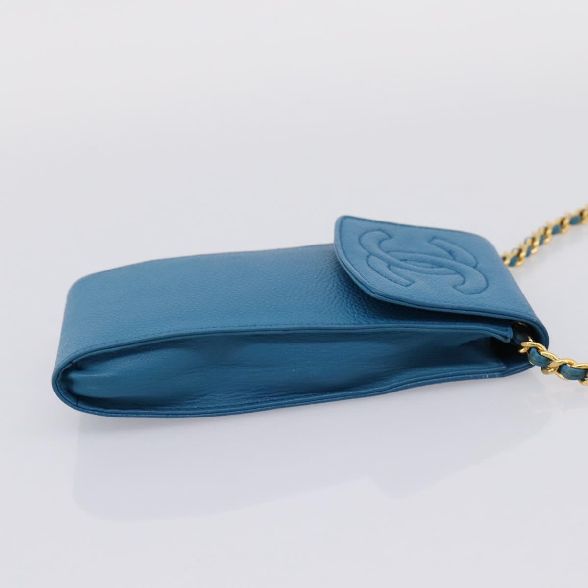 Chanel Vintage CC Phone Holder Caviar, Blue, Leather, Clutch
