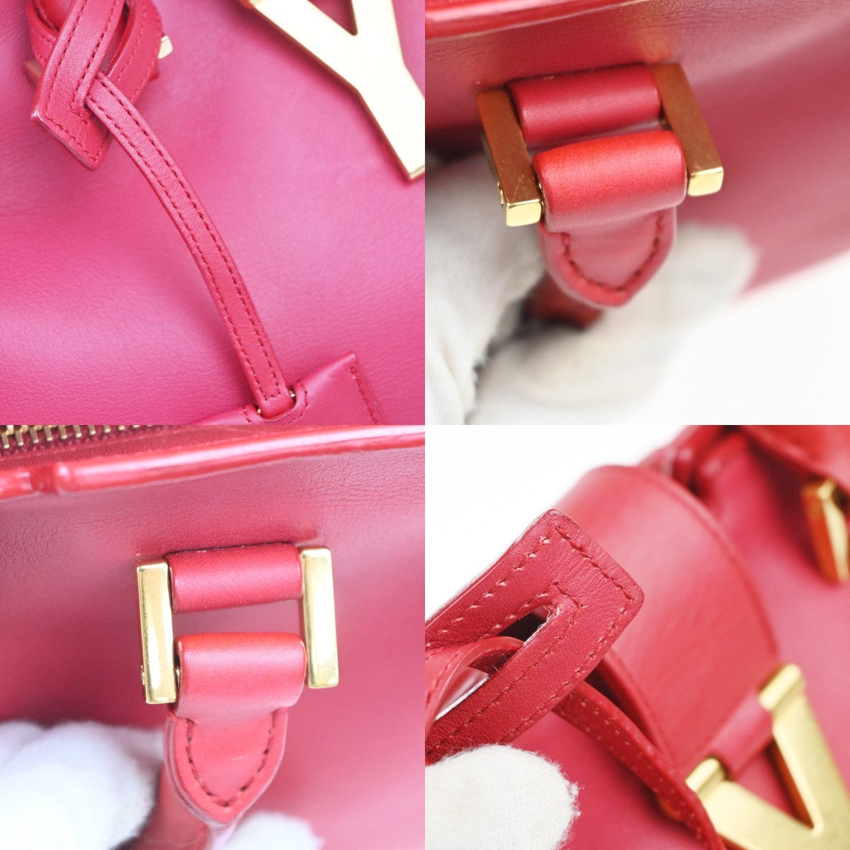 Saint Laurent Classic Y Cabas Leather, Red, Leather, Tote Bag