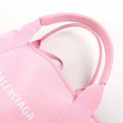 Balenciaga Navy Cabas Canvas with Leather, Pink, Canvas, Tote Bag