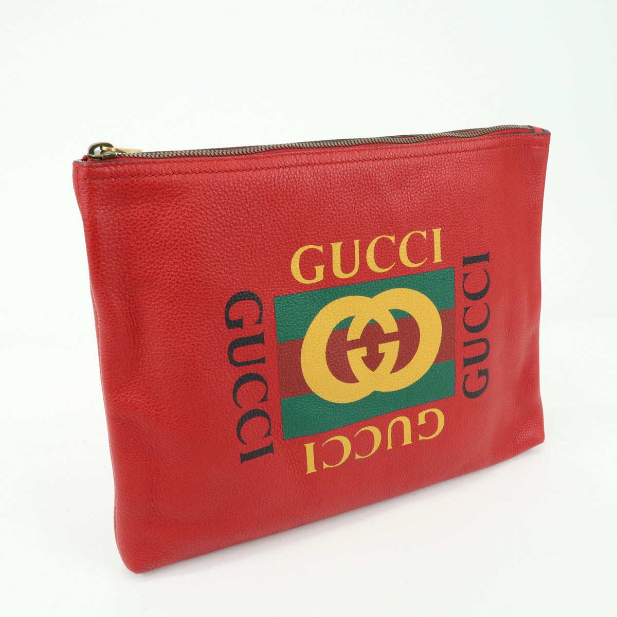 Gucci Logo Portfolio Printed Leather, Red, Leather, Clutch