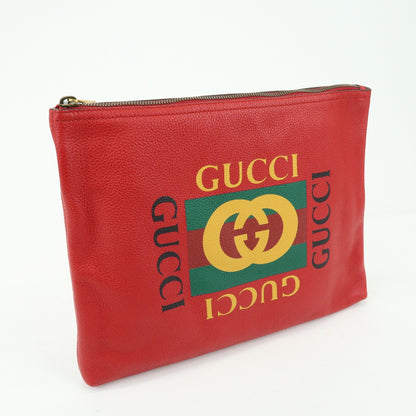 Gucci Logo Portfolio Printed Leather, Red, Leather, Clutch