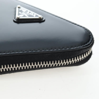 Prada Triangle Logo Zip Embossed Leather, Black, Leather, Shoulder Bag